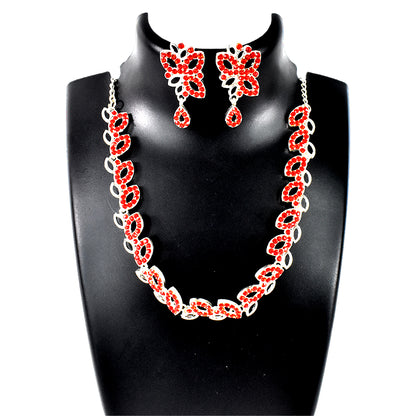 American Diamond Studded Floral Shaped Necklace With Earrings