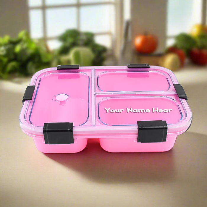 Customized Plastic 3 Compartment Insulated Lunch Box, Lunch Box (1 Pc)