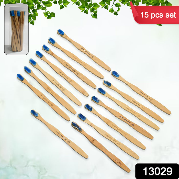 13029 Bamboo Wooden Toothbrush Soft Toothbrush Wooden Child Bamboo Toothbrush Biodegradable Manual Toothbrush for Adult, Kids (15 pcs set / With Round Box)