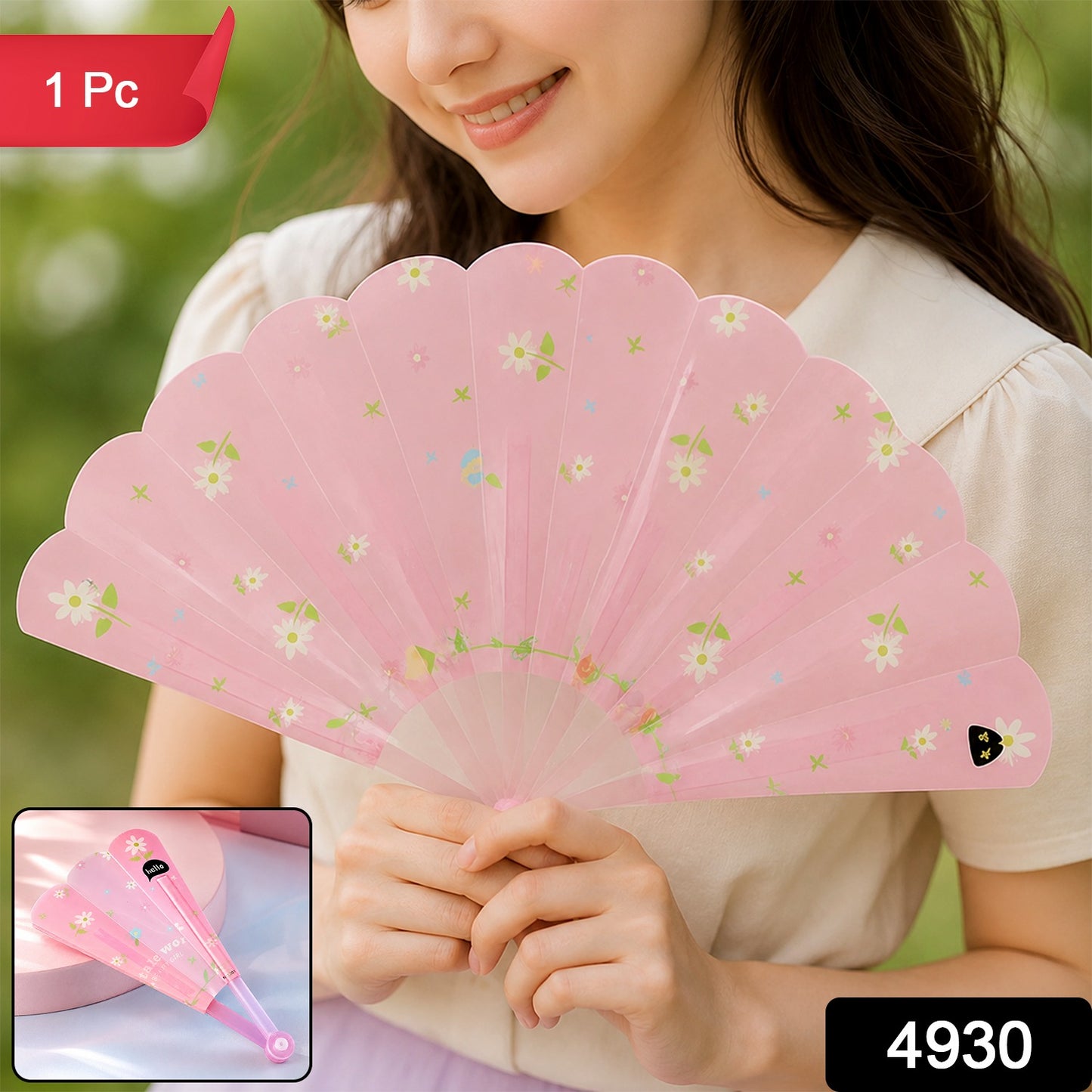 Foldable Hand Fan for Women Floral Print Stylish Pocket Cooling (1 Pc)