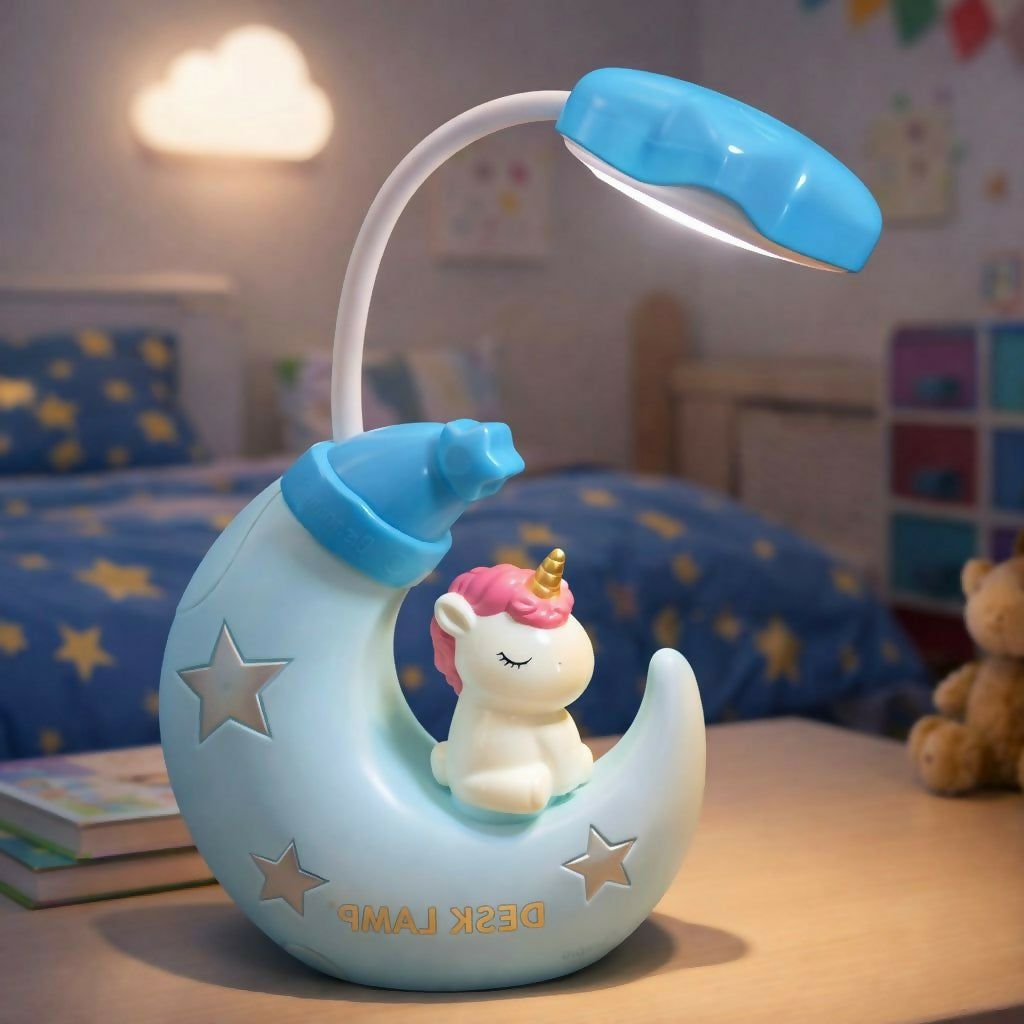 Cute Unicorn Moon Desk Lamp with Built-in Sharpener for Kids