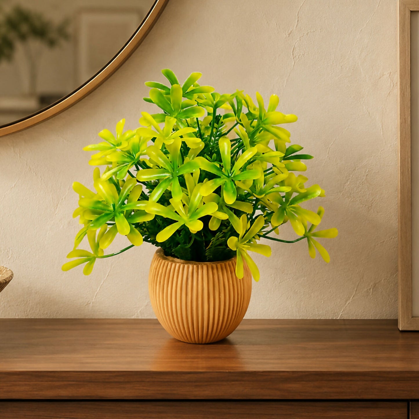 Artificial Green Leaf Plant with Decorative Pot for Home Decor & Tabletop Styling