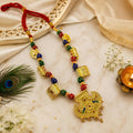 Traditional Rajasthani Golden-Plated Desi Haar Necklace with Colorful Resham Thread Beads & Meenakari Peacock Pendant