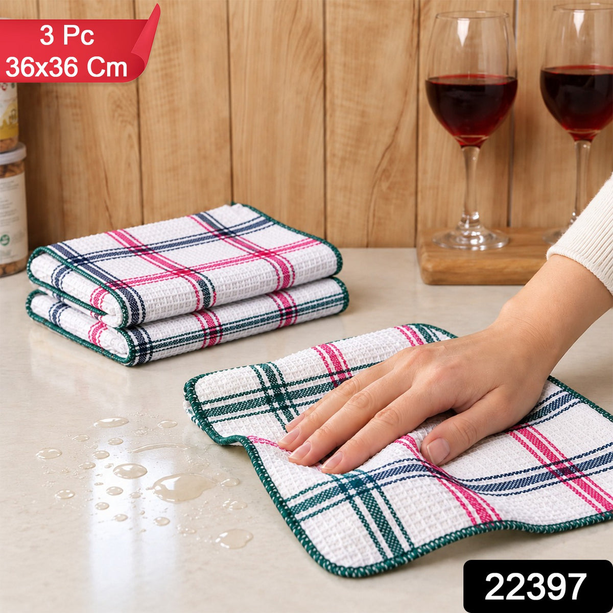 Kitchen Dish Wiping Cloth Set, Waffle Weave Absorbent Utensil Cloths (3 Pc Set)