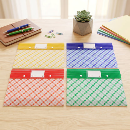A4 Document File Folder with Button Closure & Label Pocket for Office and School (1 Pc, Mix Colour)