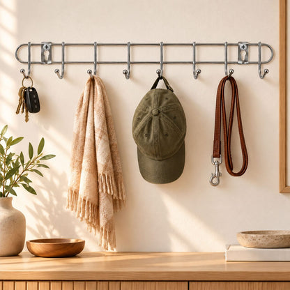 Steel Wall Mount Hanger Rack with 8 Rounded Hooks (1 Pc, Approx. 47 cm)
