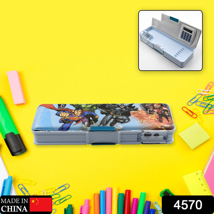 Double Sided Magnetic Geometry Box, Pencil Box with Calculator and Sharpener for Boys Art Plastic Pencil Box  for Girls and Boys