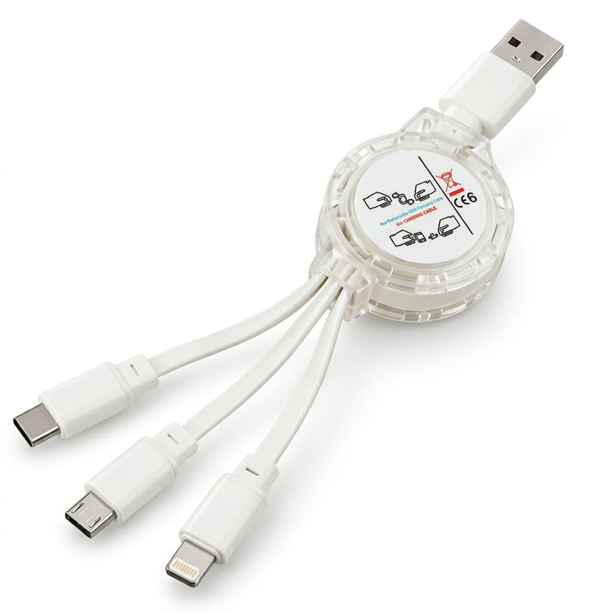 Retractable USB Charging Cable with Type-C, Micro USB and Lightning (3 in 1)