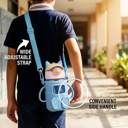 Kids Sipper Water Bottle with Straw, Dual Handles and Strap (450 ml, 1 Pc)