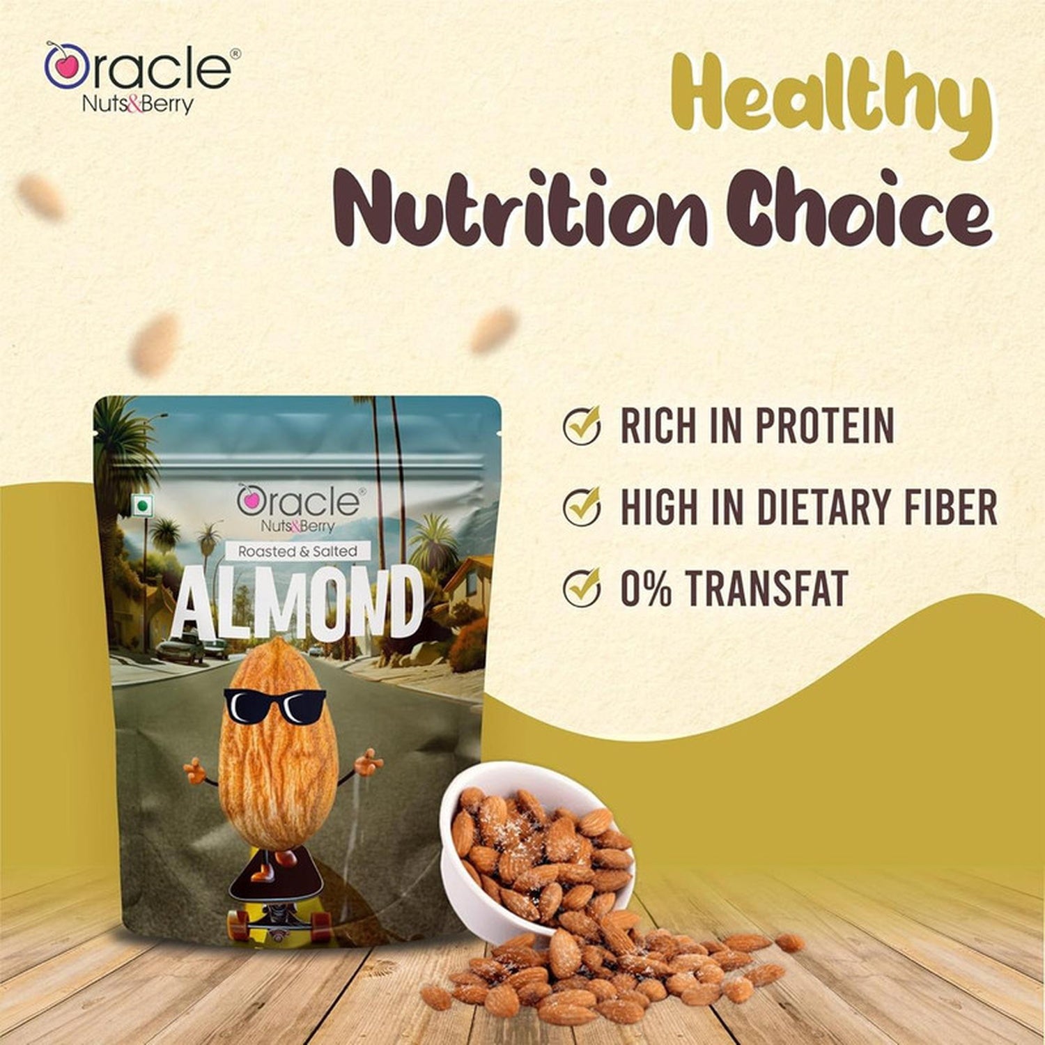 Oracle Roasted & Salted Almond, Crunchy Dry-Roasted Premium Healthy Badam Snack 200g