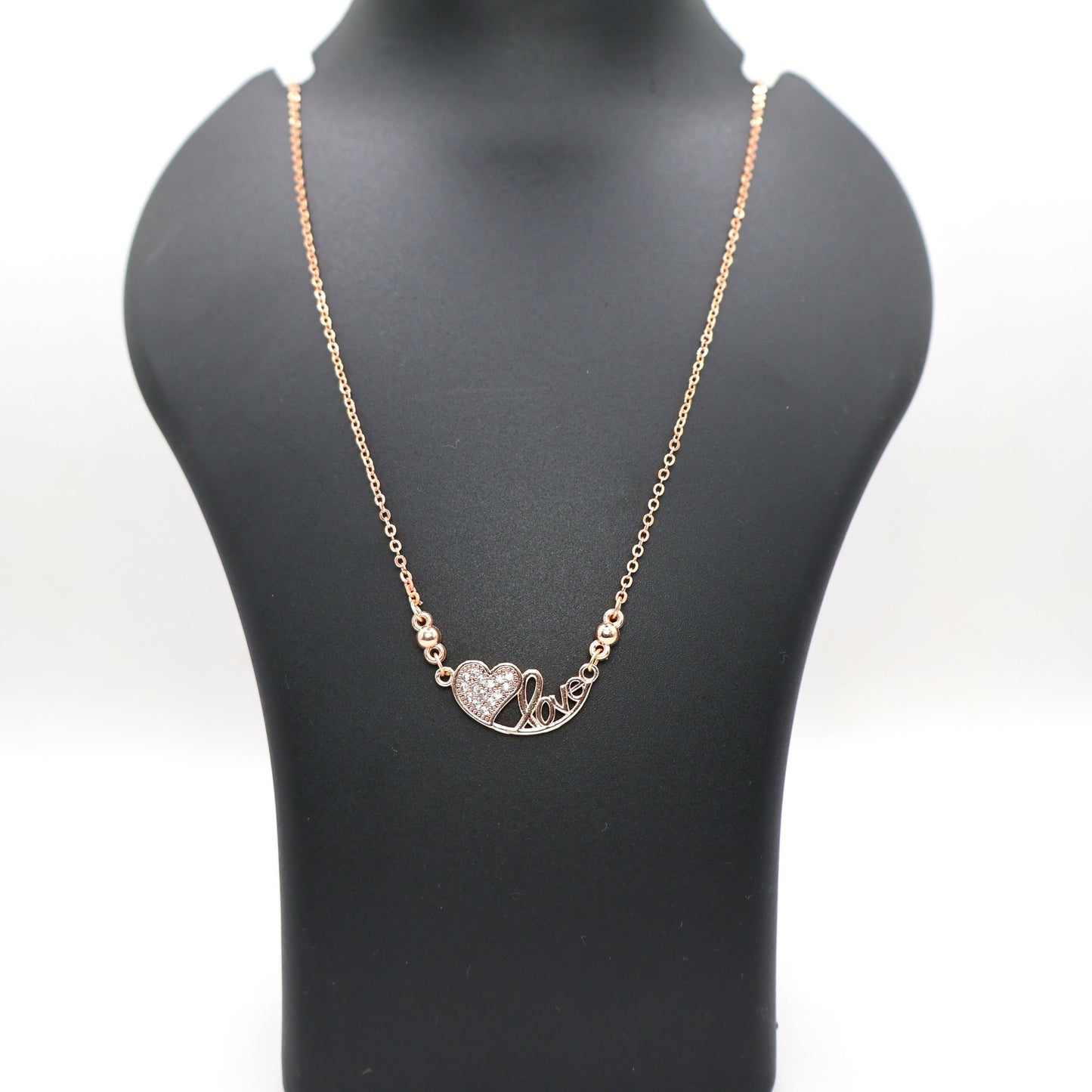 Rose Gold Plated Heart & Love AD Pendant Necklace For women and girls