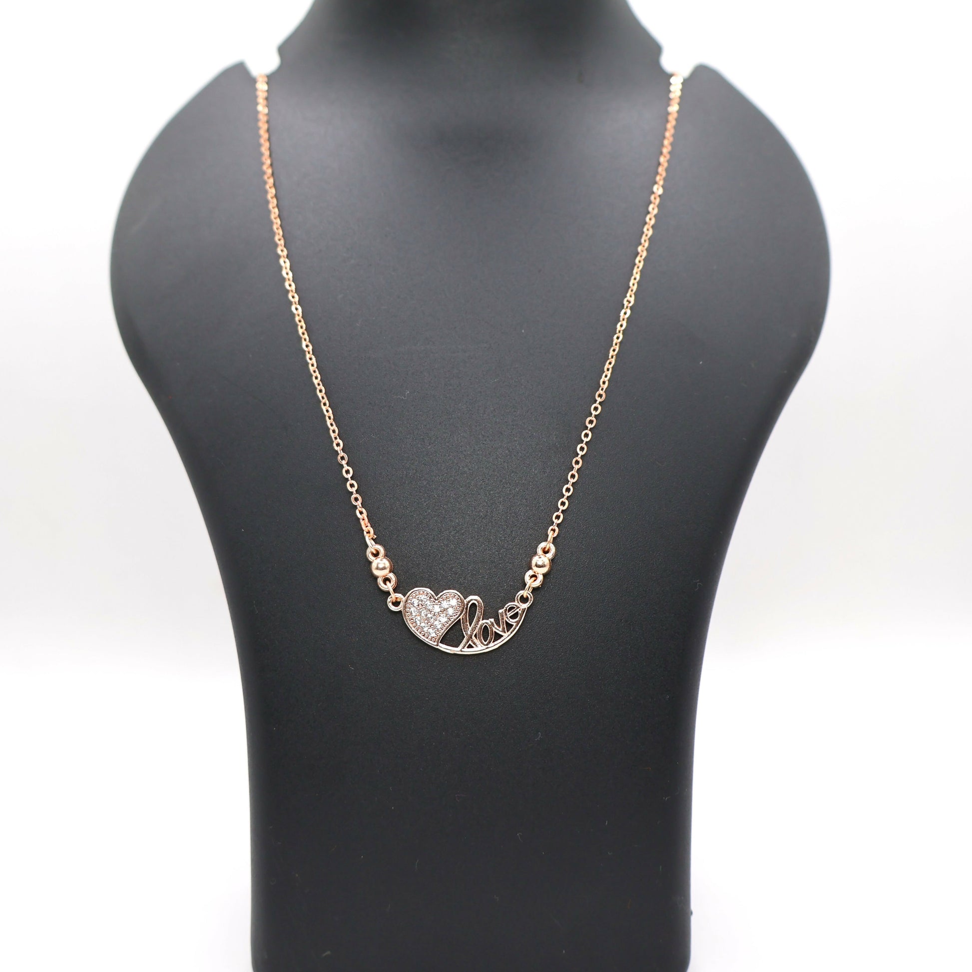 Rose Gold Plated Heart & Love AD Pendant Necklace For women and girls