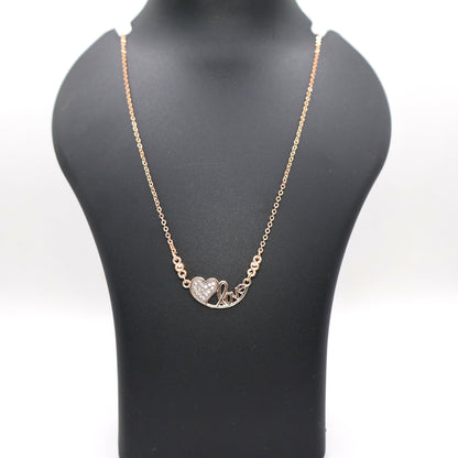 Rose Gold Plated Heart & Love AD Pendant Necklace For women and girls
