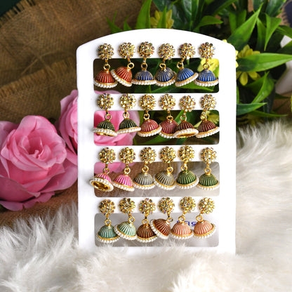 Multicolour earrings jhumkas (12 Pair Set)