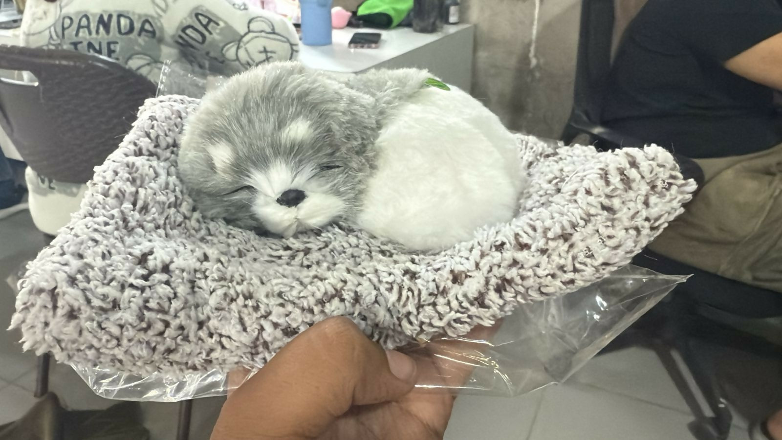 Premium Grey & White Sleeping Puppy Dashboard Toy