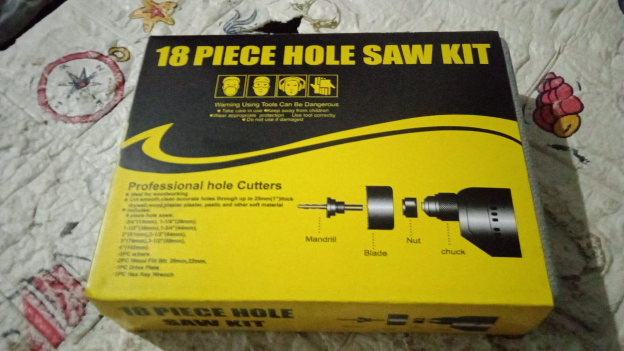 7576 Drill Hole Cutter, Carbon Steel High Accuracy Incisive Hole Saw for Cutting PCV for Cutting Plastic for Cutting Wood Hole Saw Kit (18 Pcs Set)