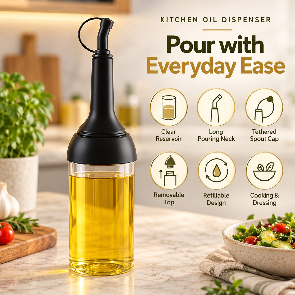 Plastic Oil Dispenser Bottle with Long Pouring Spout (500 ml, 1 Pc)