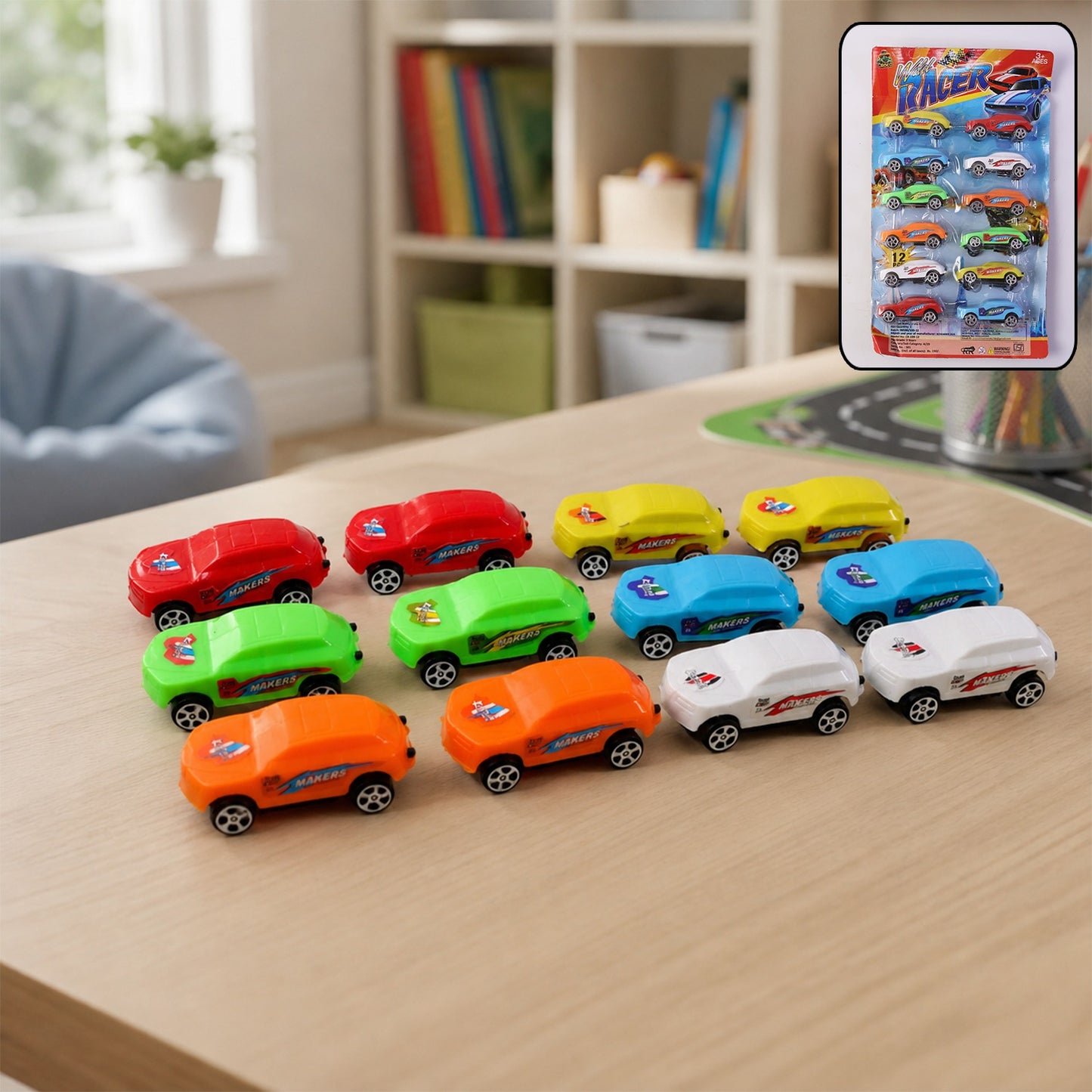 Super City Car Racer Pull-Back Toy Cars Set of 12 - Multicolor
