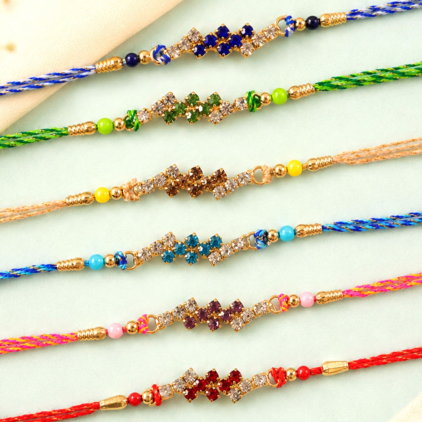 Twin Diamond Cluster Rakhi with AD Sparkle for Brother (Pack of 6)
