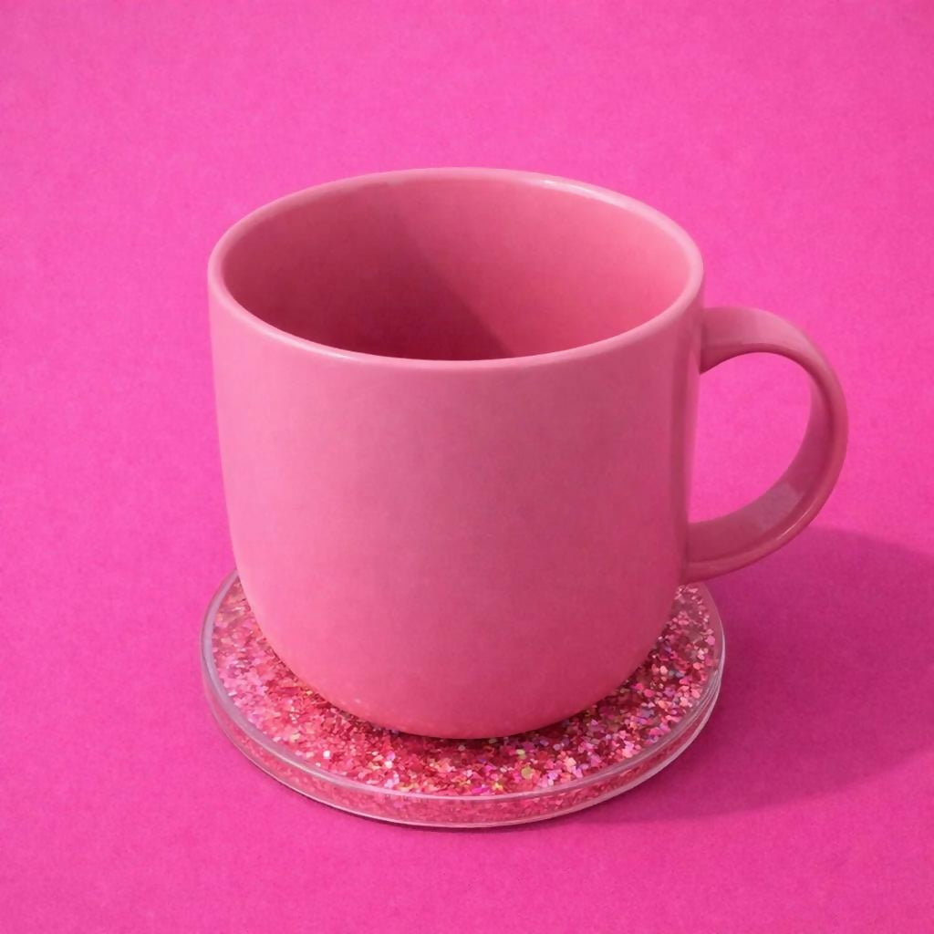 Pink Glitter Resin Cup Lid and Coaster Set for Mug Cover