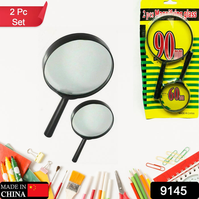 9145 Magnifying glass Lens - reading aid made of glass - real glass magnifying glass that can be used on both sides - glass breakage-proof magnifying glass, Protect Eyes, 90mm & 60mm (2pc Set)