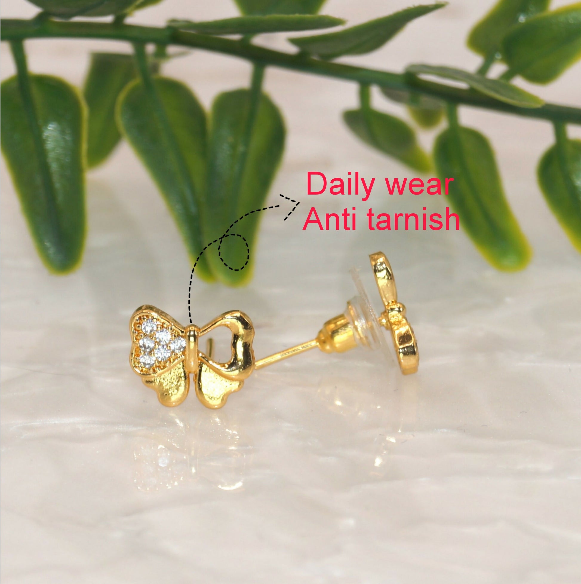 Dainty Gold Plated Butterfly Stud Earrings with AD for women & girls