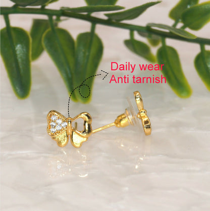 Dainty Gold Plated Butterfly Stud Earrings with AD for women & girls