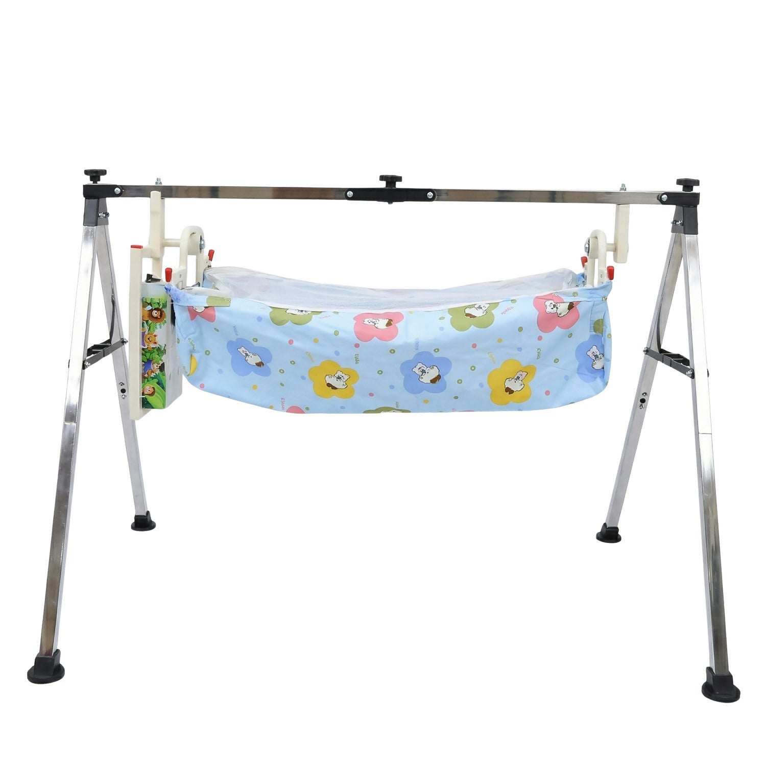 Baby cradle swing in use, soothing a baby in a safe, secure environment.