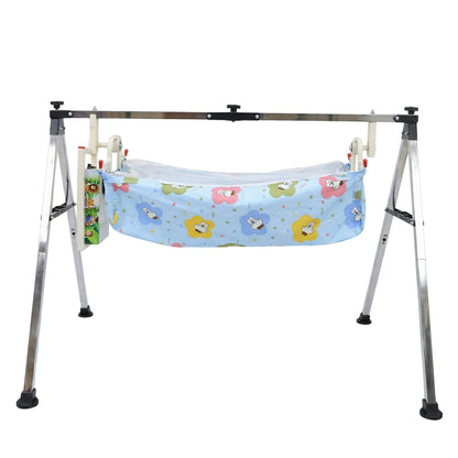 Baby cradle swing in use, soothing a baby in a safe, secure environment.