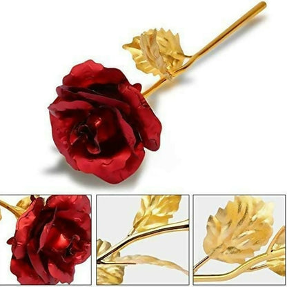 24K Gold Plated Artificial Rose for Gift | Premium Golden Red Rose with Luxury Gift Box for Anniversary, Birthday, Valentine, Wife, Girlfriend | Eternal Rose for Home Décor & Romantic Gifting