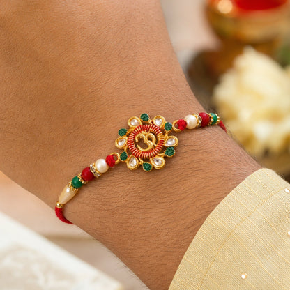 Om Motif Beaded Designer Rakhi for Raksha Bandhan Puja Wear (5pcs)