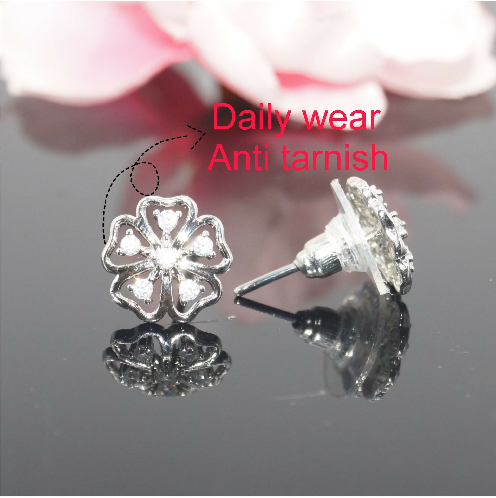 Sterling Silver AD Flower Stud Earrings - Delicate Floral Design for women and girls