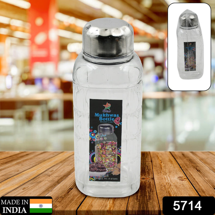 Plastic Transparent Mukhwas Bottle With Steel Cap / Mouth Freshener / Dryfruits Multipurpose Air Tight and BPA Free Kitchen Storage Bottle (1 Pc)