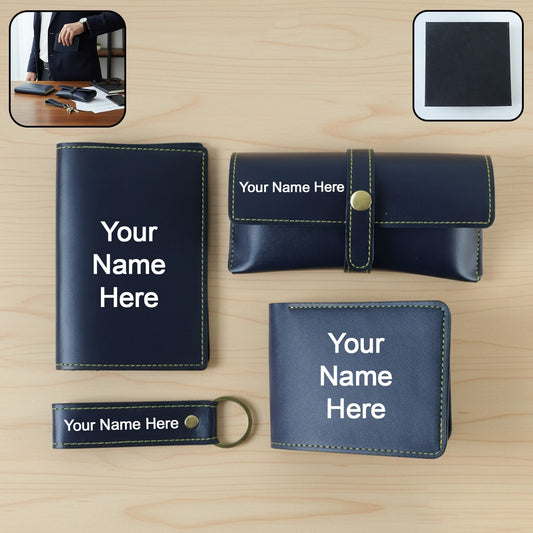 Customized 4 In 1 Premium PU Leather Wallet Gift Set for Men (4 Pc Set)