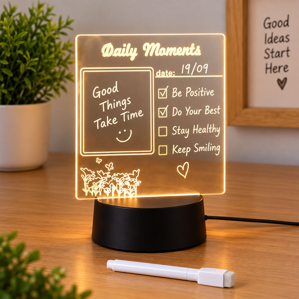 3D Acrylic Message Board Lamp for Home Decor and Shelf (1 Pc)