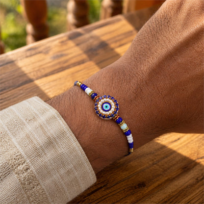 Premium Round Nazar Evil Eye Studded Multicolor Bead Rakhi