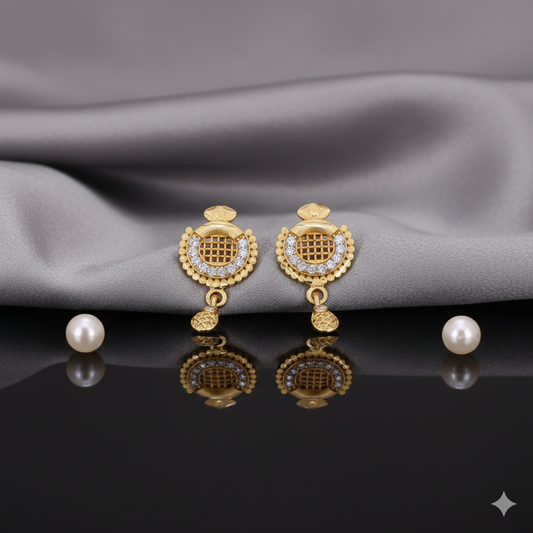 Gold Plated Grid Design Earrings with AD for women and girls