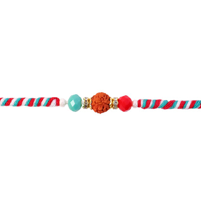 Beautiful Multicolor Designer Rakhi with Golden Centre and Cheerful Raksha Bandhan Style
