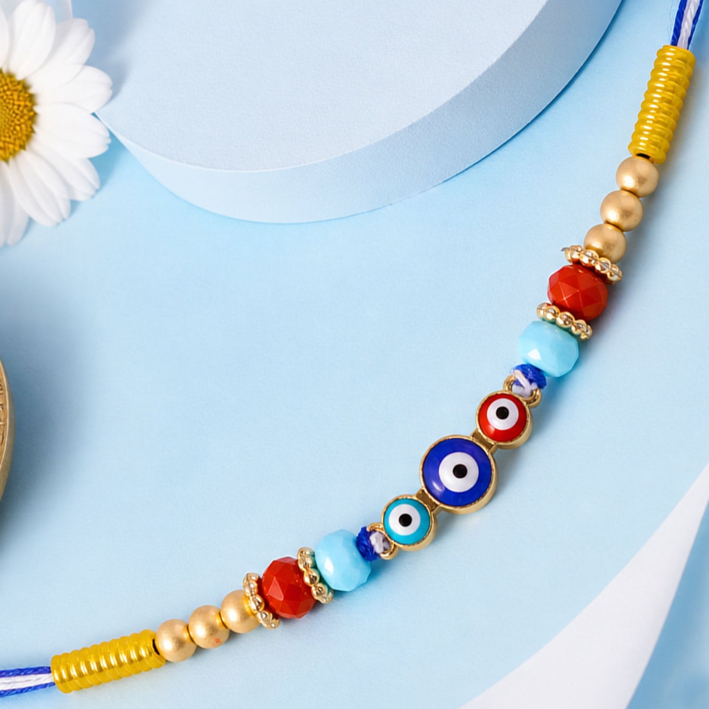 Triple Round Nazar Evil Eye Crystal Beads Designer Rakhi