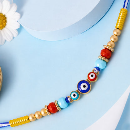 Triple Round Nazar Evil Eye Crystal Beads Designer Rakhi