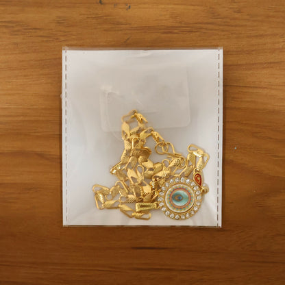 Gold Plated Evil Eye Pendant Necklace with Morpich Crystal Border