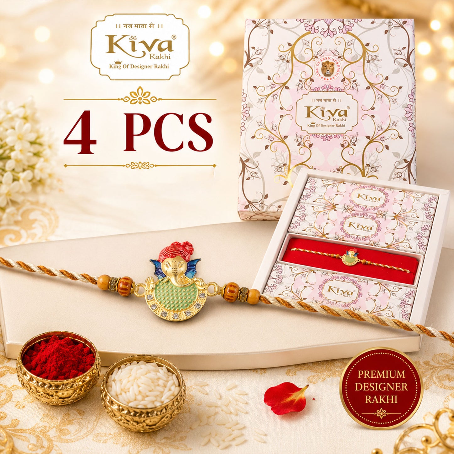 Auspicious Lord Ganesha Designer Meenakari Rakhi for Brother Gift Set
