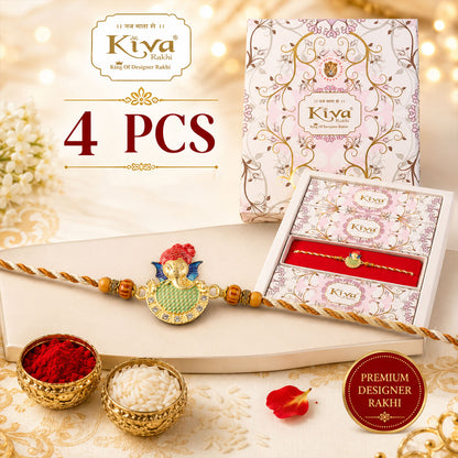 Auspicious Lord Ganesha Designer Meenakari Rakhi for Brother Gift Set