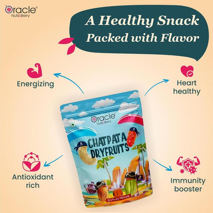 Enjoying Oracle's Chatpata Dry Fruit Mixer with a cup of chai.