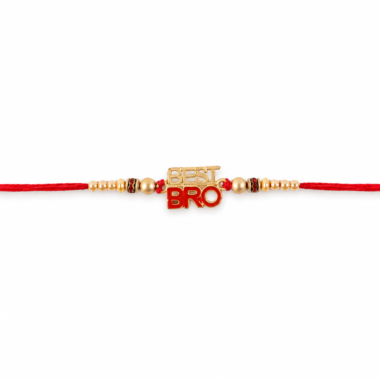 Best Bro Text Rakhi with Gold Letters and Neat Pearl Beads