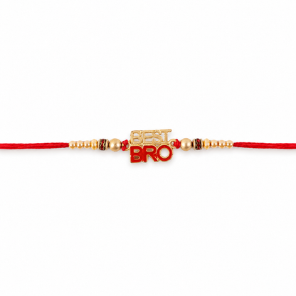 Best Bro Text Rakhi with Gold Letters and Neat Pearl Beads