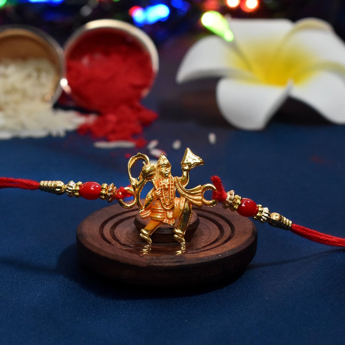 Golden Hanuman Ji Motif Enamel Pearl Beads Traditional Rakhi (5pcs)