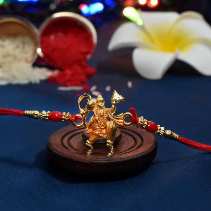 Golden Hanuman Ji Motif Enamel Pearl Beads Traditional Rakhi (10pcs)