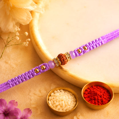 Purple Stone Pearl Rakhi with Soft Beads and Premium Festive Bracelet Look