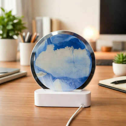 Blue Moving Sand Art LED Lamp Round Decorative Desk Night Light